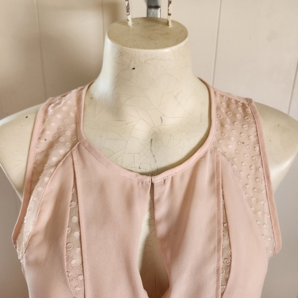 Maeve Anthropologie Pastel Pink Mesh Lace Panel Tank Top Shell Blouse Office - Picture 3 of 12